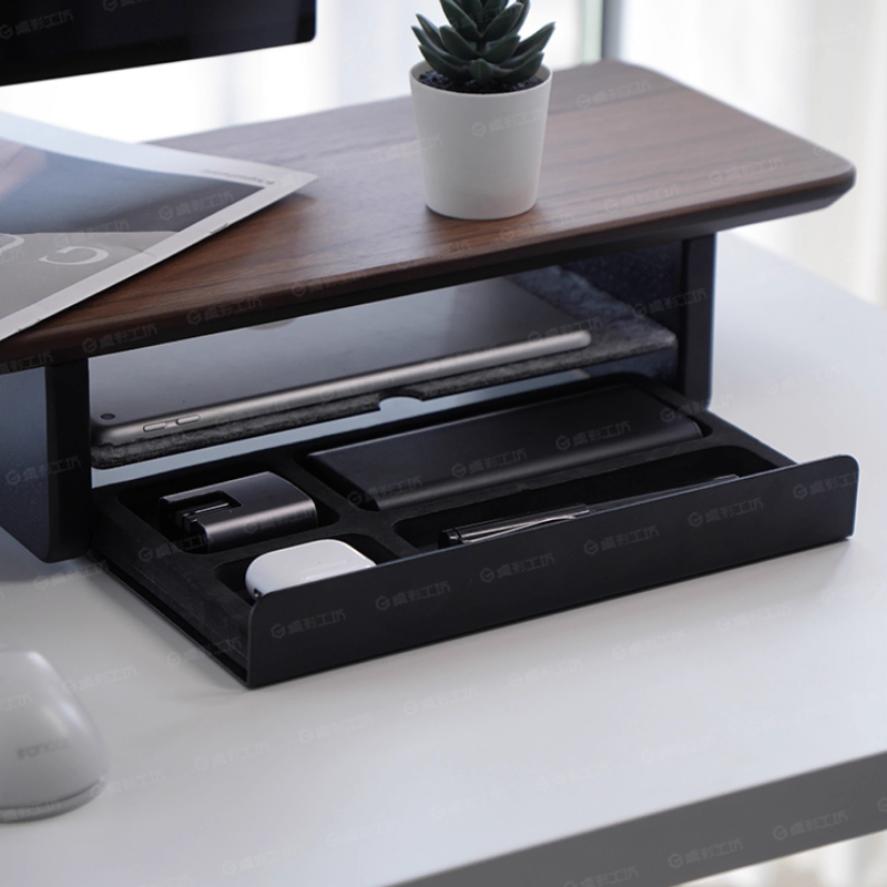 Monitor Riser Stand - モニタースタンドライザー収納引き出しオフィスデスクオーガナイザーコンピュータ収納棚人間工学に基づいたデスクアクセサリーホームオフィスセットアップ用