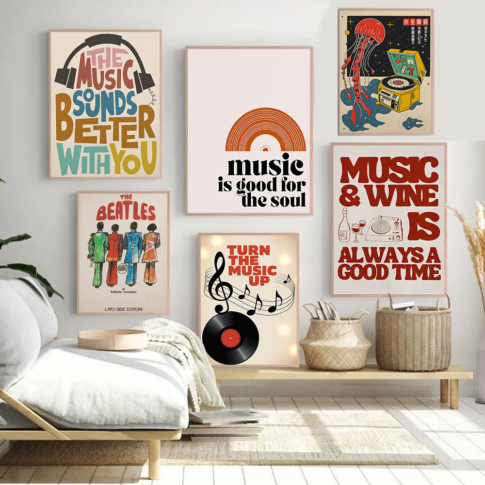 Home Office Quotes - レトロな音楽は魂に良い、引用句入りキャンバスプリント、豪華な音楽アートポスター、モダンなホームオフィス、リビングルーム、家の装飾に最適です。