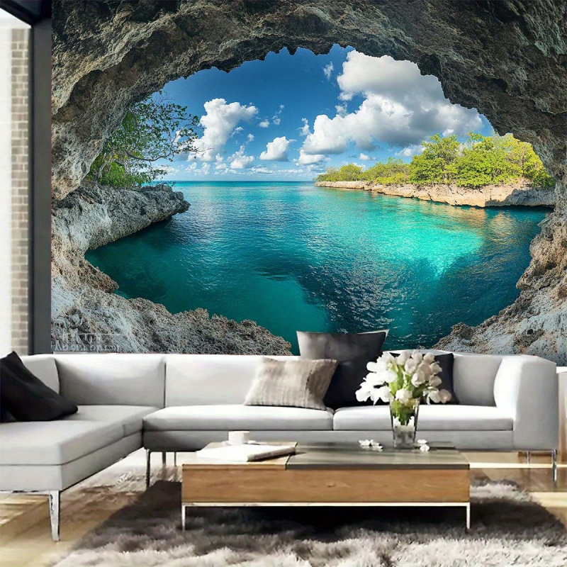 Home Office With View - インスタイル海景天景タペストリーポリエステル壁掛けリビングルーム寝室オフィス壁装飾家の装飾