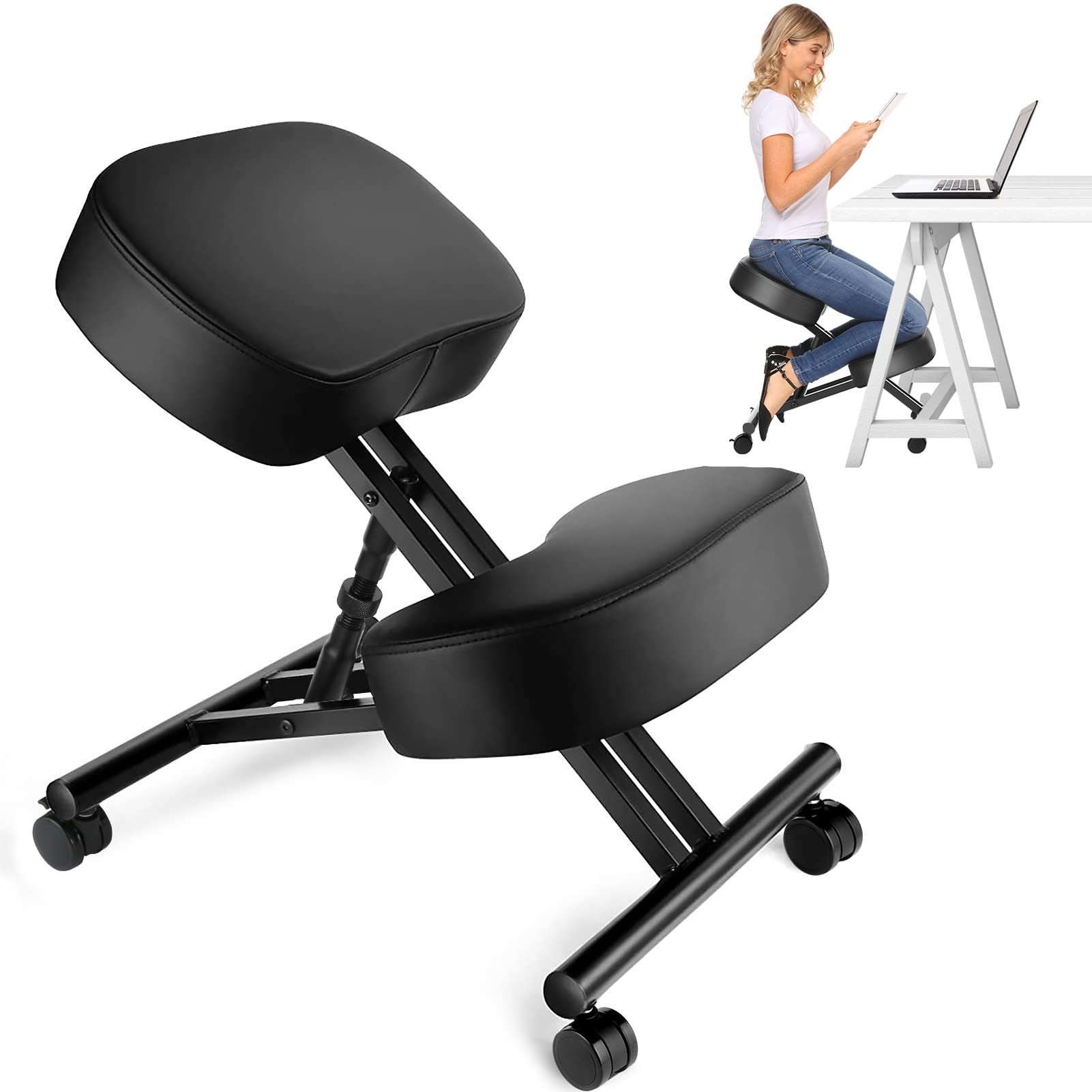Home Office Furniture - オフィス用のエルゴノミクスニーリングチェア、家庭およびオフィス用の調節可能なスツール - 角度のあるシートで姿勢を改善