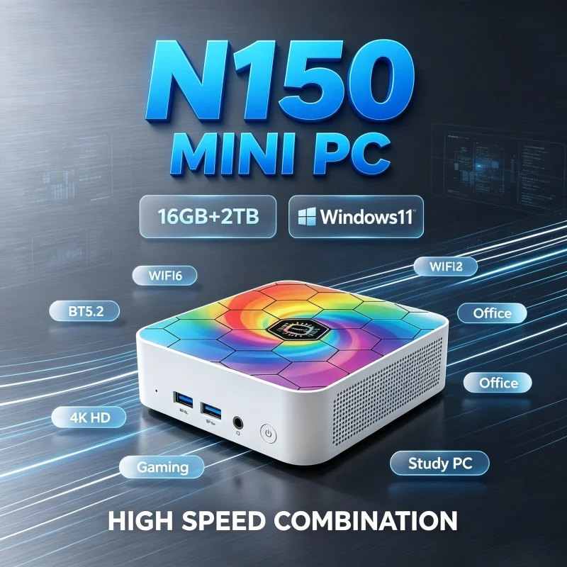 Home Office Windows 11 - カラフルでコンパクトなスリムミニPC Core N150 Windows 11、16GB RAM、1～2TB