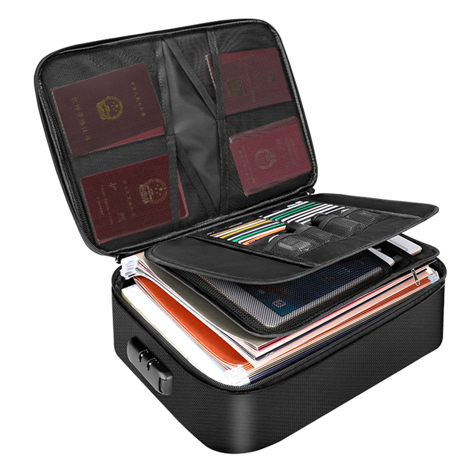 Home Office For Passport - 耐火性ドキュメントバッグ ジッパー開閉式 耐火・防水オーガナイザーケース ホームオフィス旅行用安全バッグ 現金、カード、パスポート用