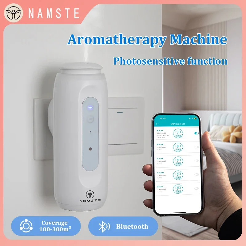 Home Office Gadgets - Namste-ポータブルスマートディフューザー、Bluetoothソケットスタイル、自動ナイトライト、アロマオイル、エッセンシャルオイル、オフィス、家庭、芳香剤、300m ³