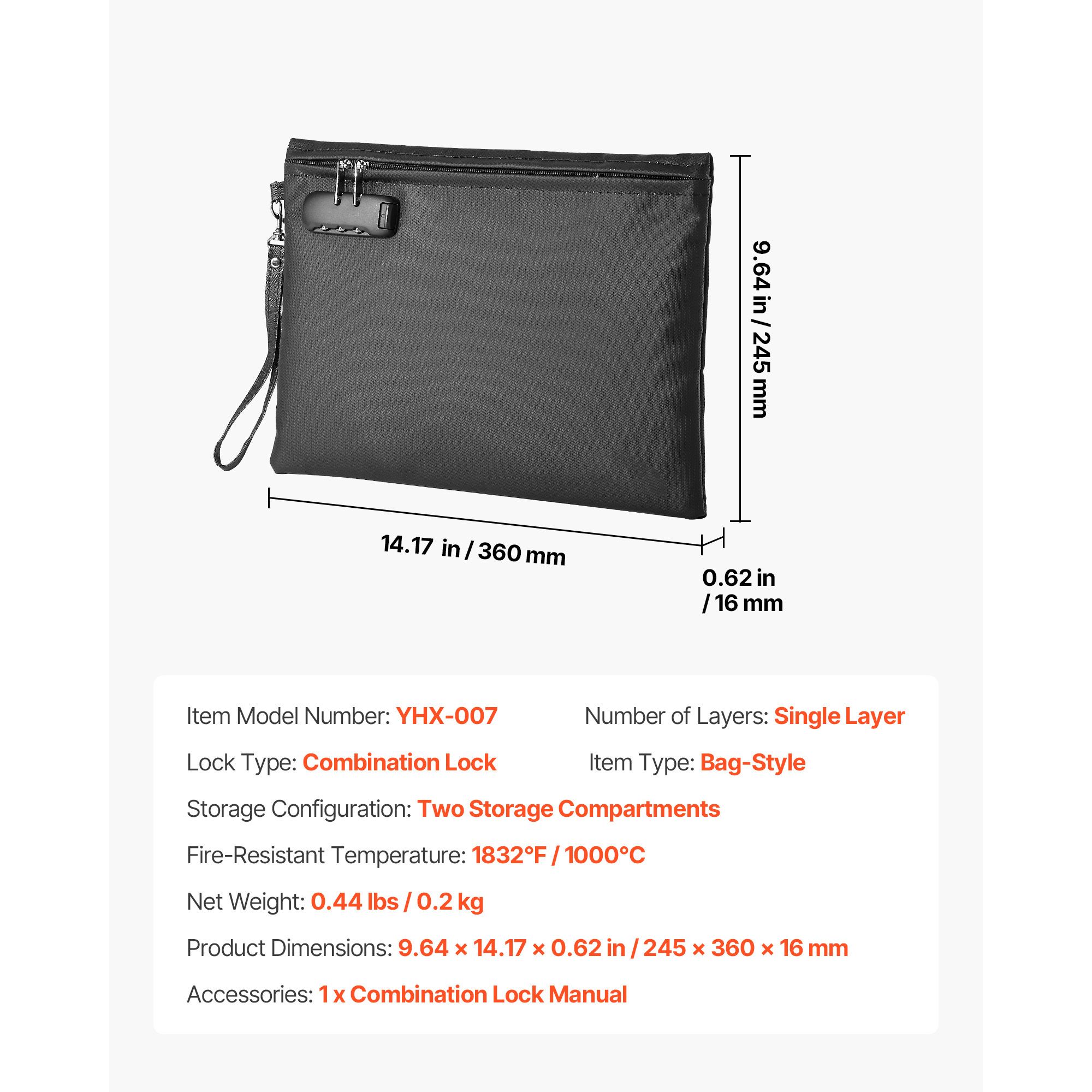 Home Office For Passport - 耐火ドキュメントバッグ、華氏1832度の断熱耐火・防水バッグ（ロック付き）、ポータブルファイルストレージセキュリティオーガナイザー、家庭やオフィスでの使用、パスポート、重要書類、ファイル用