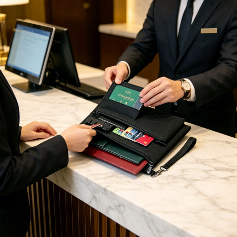 Home Office For Passport - 1個入り二層耐火ファイルオーガナイザーバッグ、防水コンビネーションロックポーチ、家庭、オフィス、旅行、パスポート、保管用