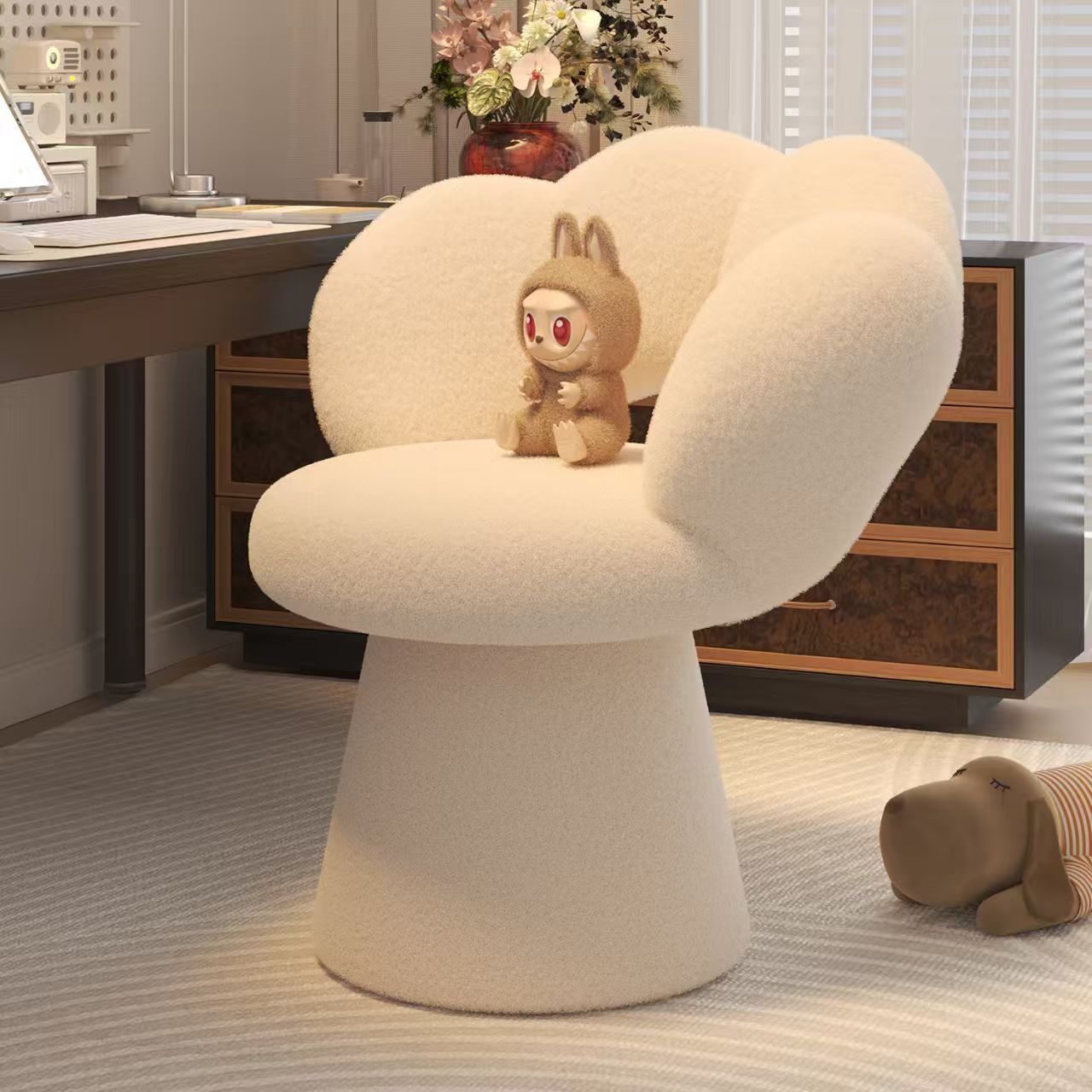Home Office Furniture - 人間工学に基づいたホームオフィスデスクチェア、ランバーサポート付き、ソフトペタルバックレスト、調節可能なバニティメイクアップチェア、ホームファニチャー用