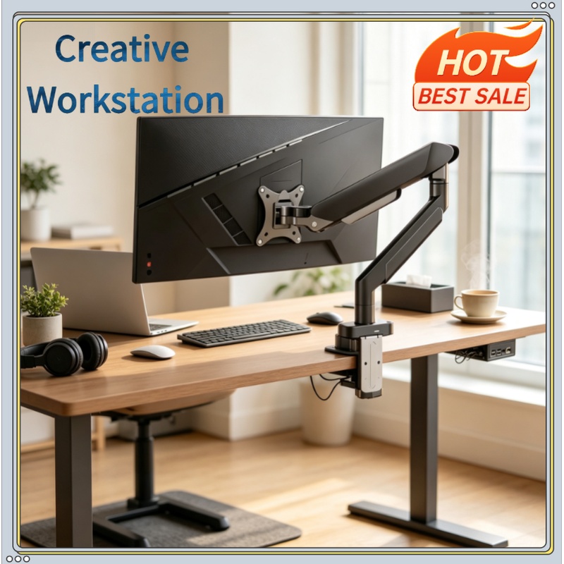 Monitor Riser Stand - 14インチ～32インチスクリーン用シングルモニターマウントブラケット、Cクランプ付き高さ調整可能なモニターアーム、ホームオフィスモニタースタンド