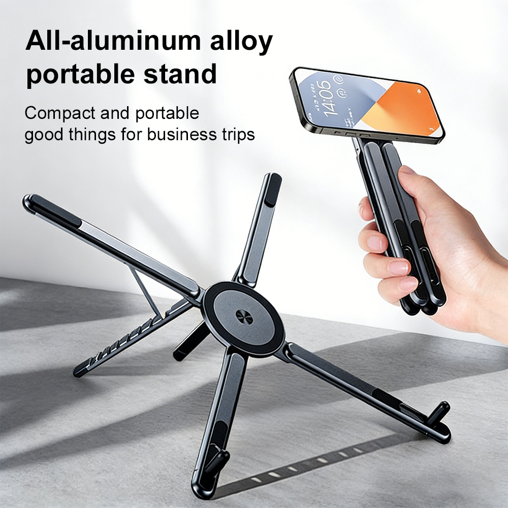 Home Office With View - 360 ° 回転式磁気ラップトップスタンド高さ調節可能折りたたみ式電話タブレットホルダー滑り止めマルチデバイススタンドiPhone iPad用