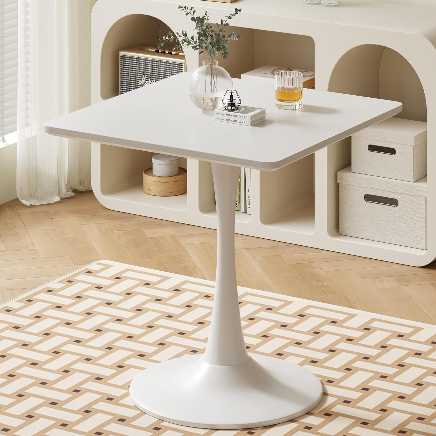 Home Office For Two - ホワイトスクエアチューリップテーブル（2人用）、24インチ小型ダイニングテーブル（ペデスタルベース付き）、ミッドセンチュリーモダンチューリップテーブル（キッチン、リビングルーム、カフェ、コーヒーショップ、オフィス、ビストロ、パブ、バー用）、木製天板