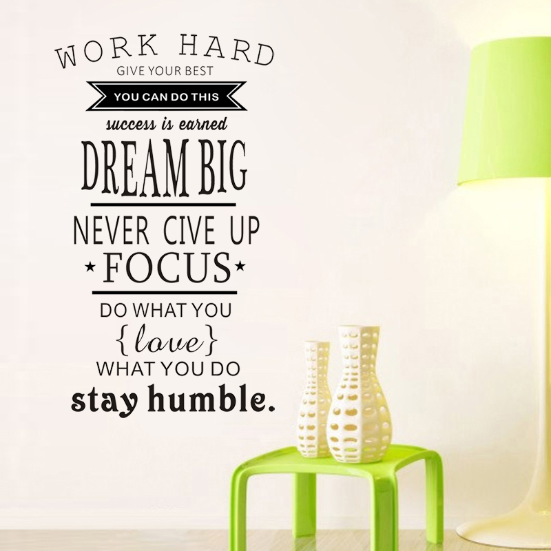 Home Office Quotes - モチベーションを高める「Work Hard Dream Big」ウォールデカール、インスピレーションを与えるタイポグラフィーの引用ステッカー、オフィス用、自己粘着ビニール製ホームデコレーションアート