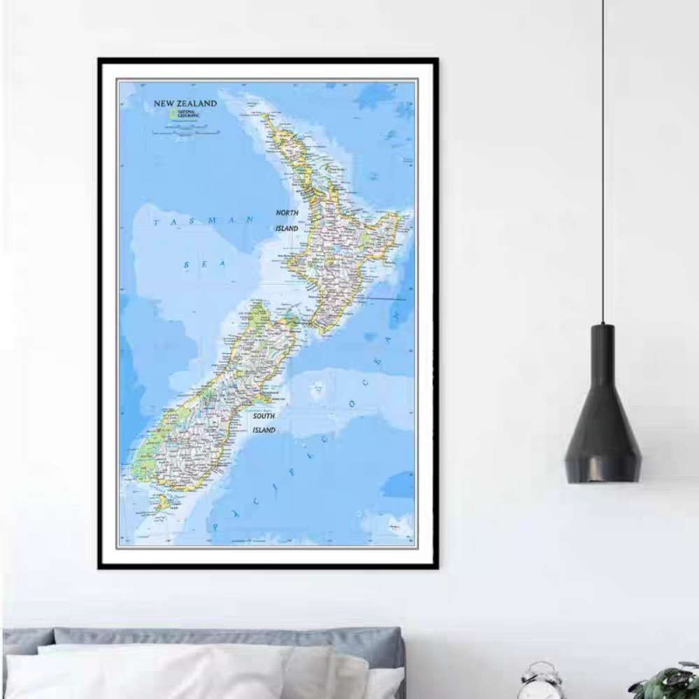 Home Office And Library - 大型HDニュージーランド地図ポスタープリント図書館ウォールチャートコットンキャンバス絵画ウォールアートリビングルームオフィス家の装飾-ギフト