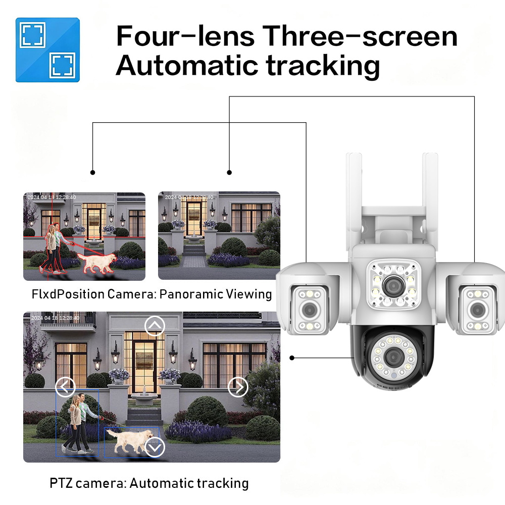 8K 15MP WiFiカメラ 屋外用 四眼レンズ トリプル - Home Office With View のレビューと価格