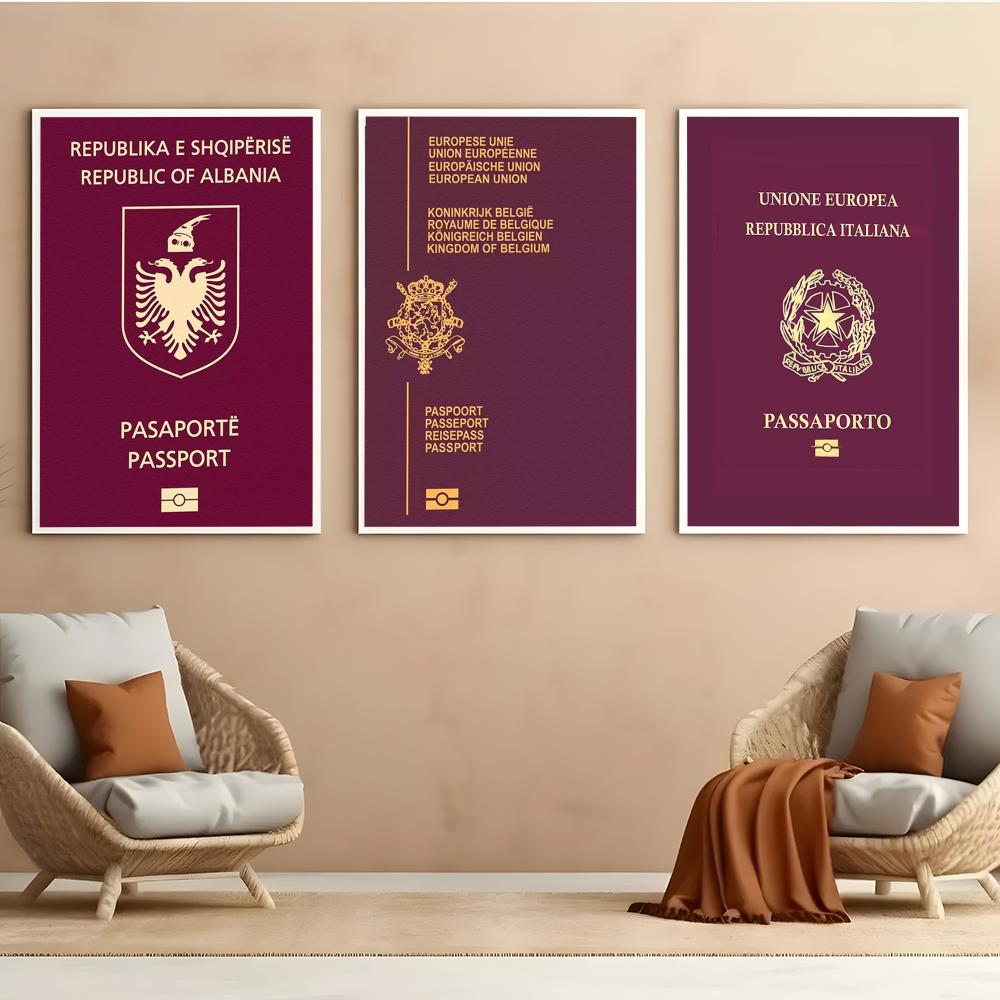 赤い背景のパスポートポスター 自己粘着性 HD PVC ウォ - Home Office For Passport のレビューと価格
