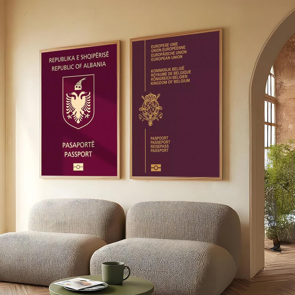 赤い背景のパスポートポスター 自己粘着性 HD PVC ウォ - Home Office For Passport のレビューと価格