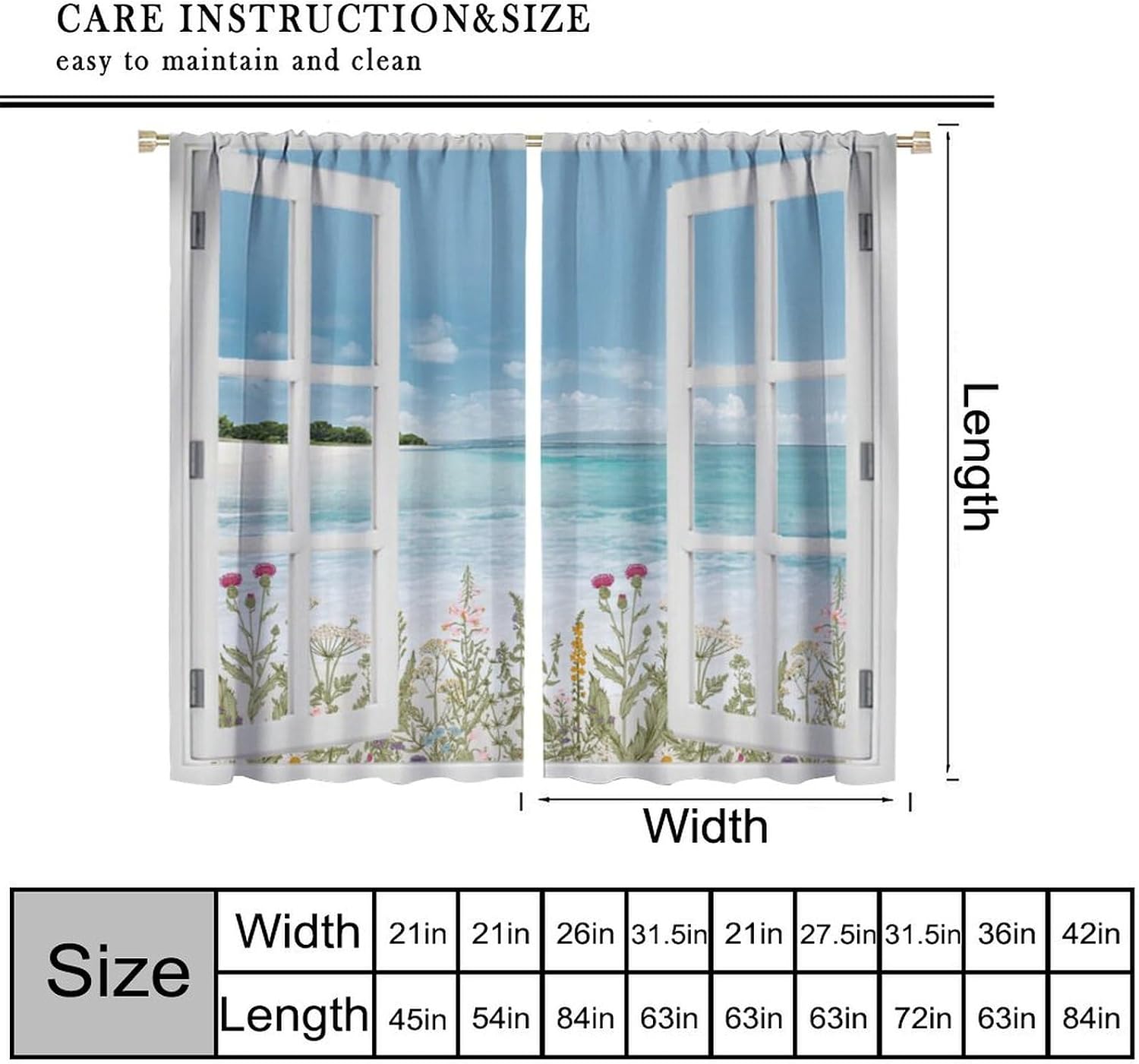 ポリエステル製トロピカルコースタルビーチカーテン、花柄草原ウ - Home Office With View のレビューと価格
