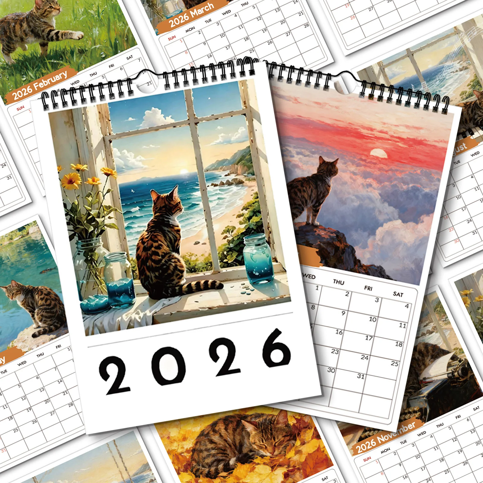 1PC 2026年壁掛けカレンダー、窓辺の猫テーマ、家庭やオ - Home Office With View のレビューと価格