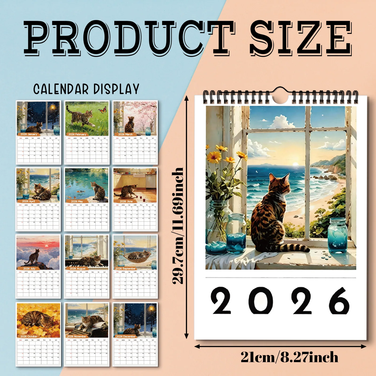 1PC 2026年壁掛けカレンダー、窓辺の猫テーマ、家庭やオ - Home Office With View のレビューと価格