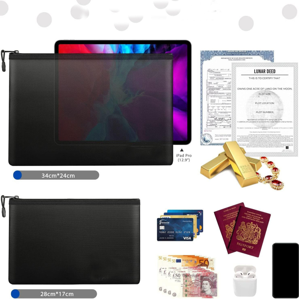 耐火性ドキュメントバッグ 防水現金ホルダー ポータブルマネー - Home Office For Passport のレビューと価格