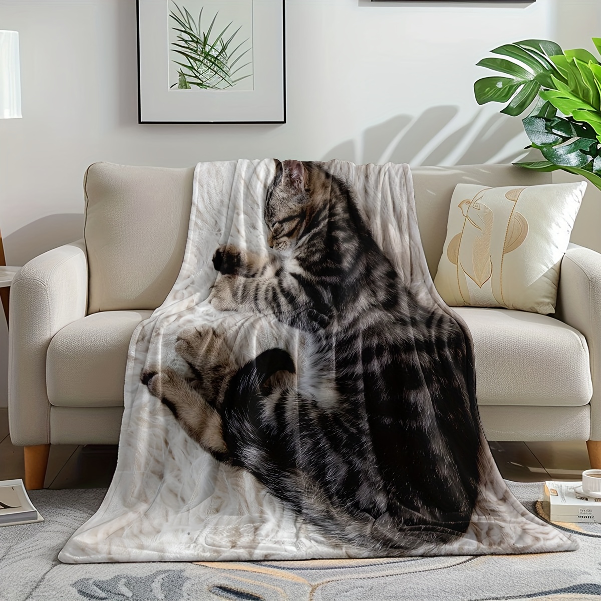 眠っている猫のフランネルブランケット、癒しのデザインのソフト - Home Office Design Ideas のレビューと価格