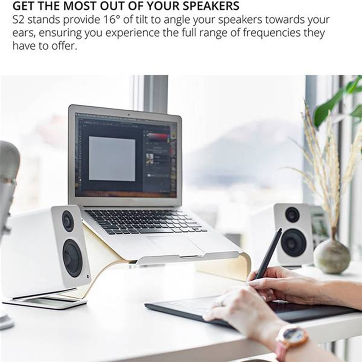 2パック傾斜型コンピューターブックシェルフスピーカーホルダー - Monitor Riser Stand のレビューと価格
