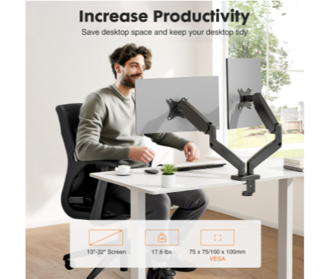 デュアルモニタースタンドアーム、ガススプリング式2モニターデ - Monitor Riser Stand のレビューと価格