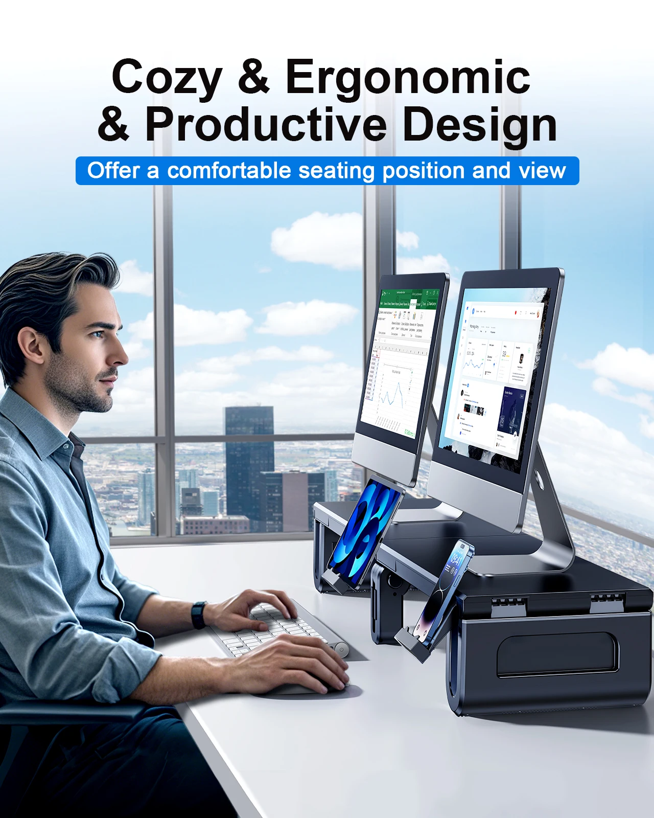Oatsbasf デュアルモニタースタンドライザー高さ調節可 - Monitor Riser Stand のレビューと価格